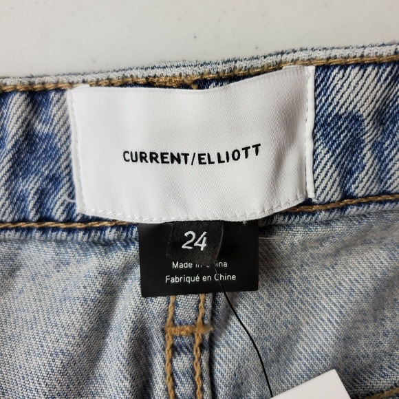 CC - Current Elliott Mini Denim Jean Women 24 Light Wash Blue Raw Hem Frayed NWT - Picture 4 of 8